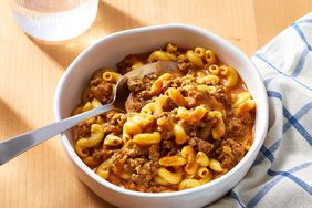 looking at a bowl of homemade hamburger helper 