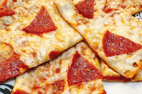 closeup of lavash pepperoni pizza