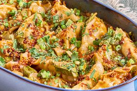 a close up view of wonton dinner casserole