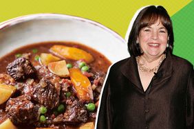 Ina Garten in front of a bowl of beef stew.