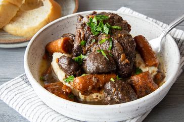 Classic braised beef in a bowl. 